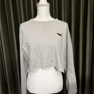 Pink Victoria Secret Cropped Gray Women's Sweatshirt with Dog Logo